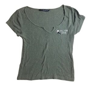 Abercrombie & Fitch Olive Green Ribbed Knit Top All For Love Women's Small